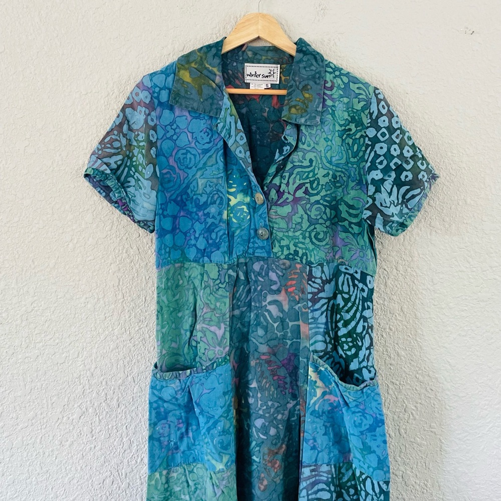 Vintage Winter Sun Button Front Patchwork Midi / … - image 3